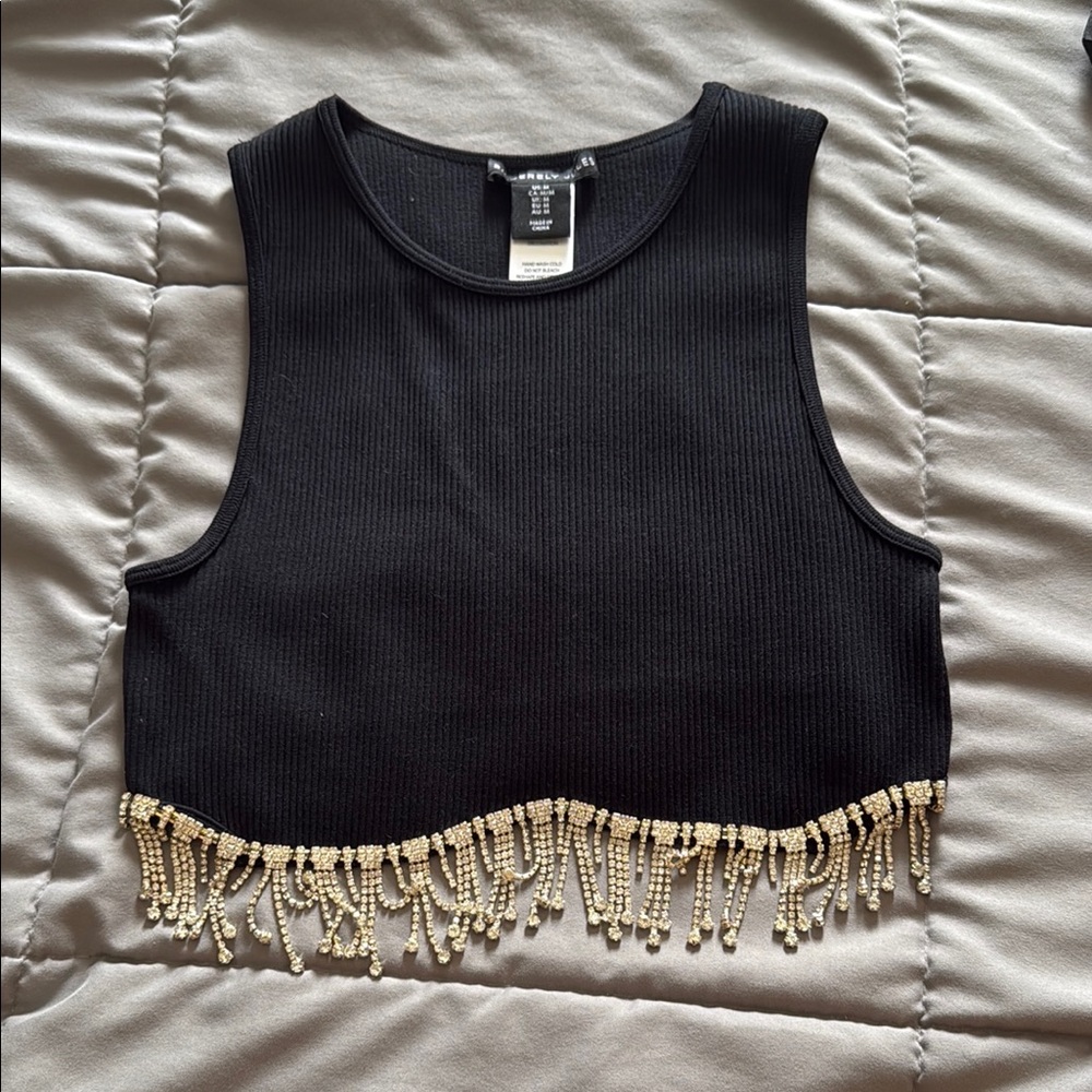 Black Embellished Crop Tank Top